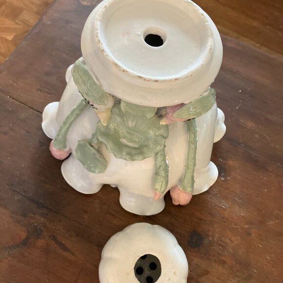 Vintage 80s Pedestal Vase Ceramic Floral Arranging Bowl with Removable Frog - Picture 7 of 10